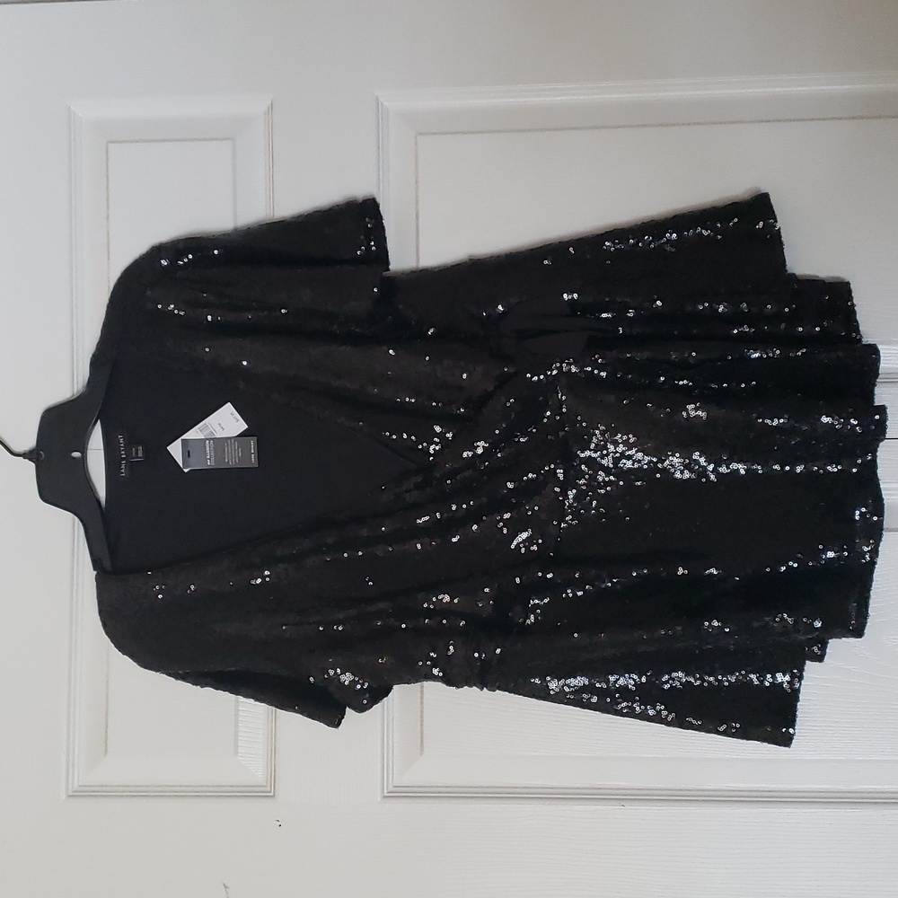 Sequinned Black Faux Wrap Top Black